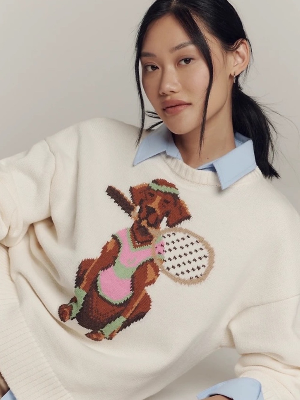 NWT Anthropologie Porridge Jolene Tennis Dog Sample Sweater RARE - Picture 2 of 8